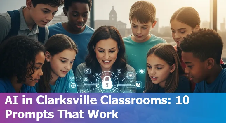Teacher at Clarksville classroom using AI-generated lesson plan on a laptop with students engaged