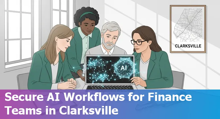 Finance professional using AI tools in Clarksville, Tennessee, US office with financial charts on screen