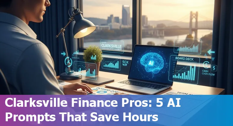 Clarksville finance professional using AI prompts on laptop to generate cash flow charts and investor-ready slides.