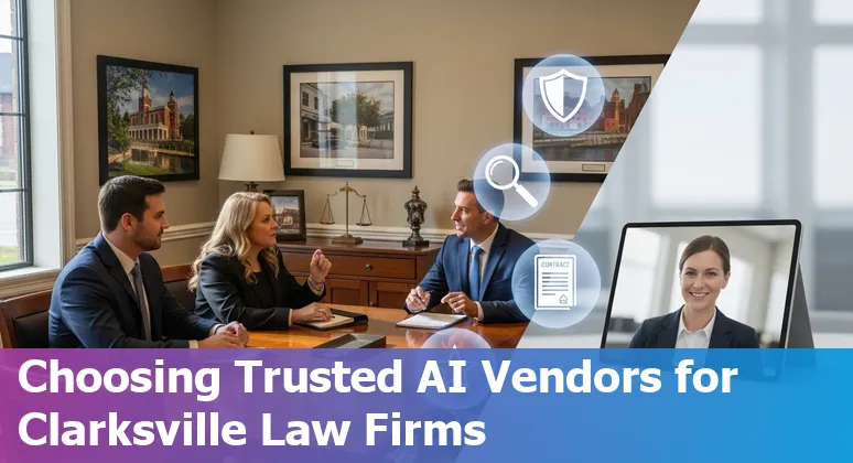 Clarksville, Tennessee lawyer using AI tools on a laptop with local courthouse in background