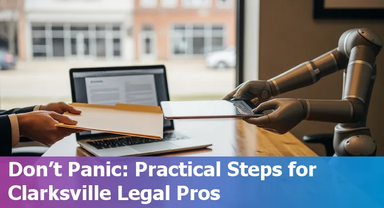 Attorney using AI tools on a laptop in Clarksville, Tennessee courtroom-adjacent office