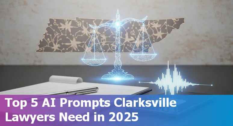 Attorney using AI prompts on a laptop with Clarksville skyline in background