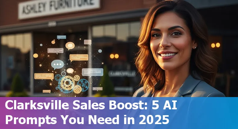 Sales professional using AI prompts with Clarksville map and Ashley Store at 111 Merchants Blvd highlighted