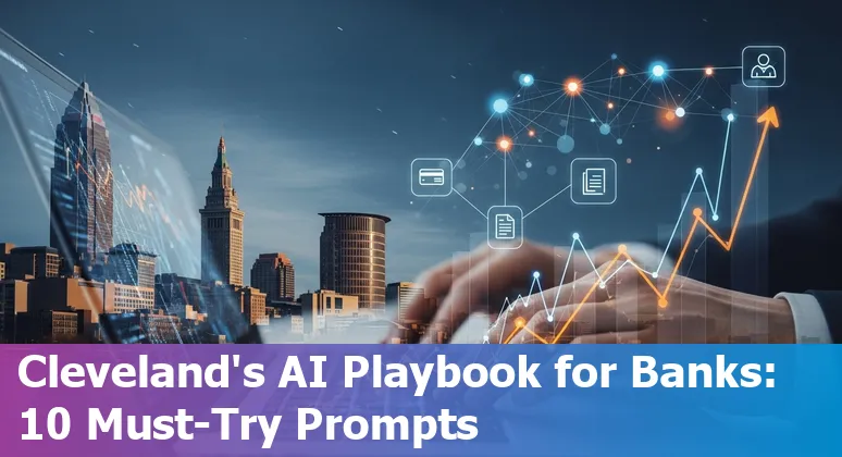 Cleveland skyline with KeyBank building, overlaid icons for AI, finance, and chatbots