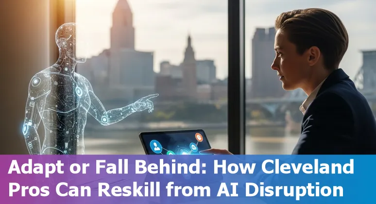 Cleveland skyline with financial icons overlay showing AI, data, and upskilling pathways.