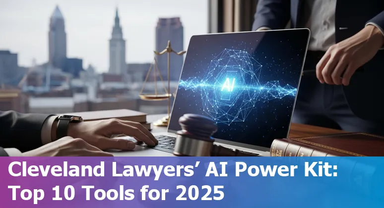 Cleveland skyline with law books and AI icons representing legal AI tools in 2025