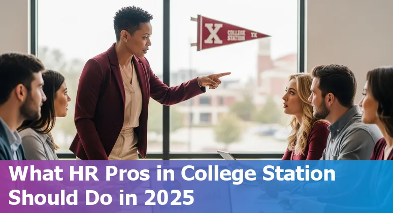HR professional working with AI tools in College Station, Texas office, 2025