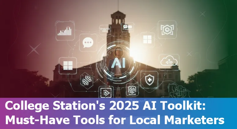 College Station marketing team using AI tools on laptops near Texas A&M campus.
