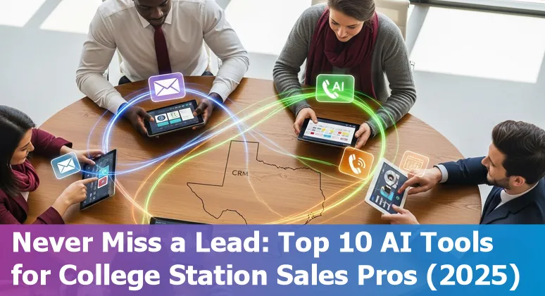 College Station sales professional using AI tools: laptop with CRM, calendar, and video prospecting on screen