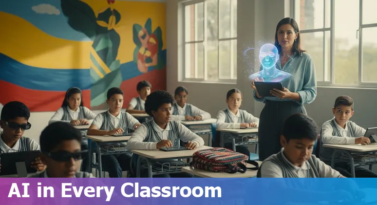 Teachers using AI tools in a Colombian classroom, 2025