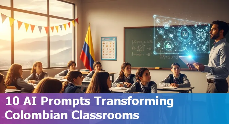 Teacher using AI tools on a laptop in a Colombian classroom