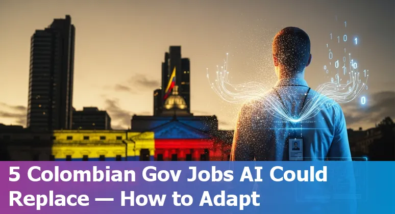 Colombian government workers with AI symbols, training and policy documents