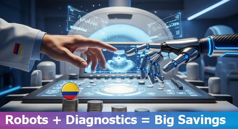 Graphic showing AI tools improving healthcare operations and cutting costs for healthcare companies in Colombia