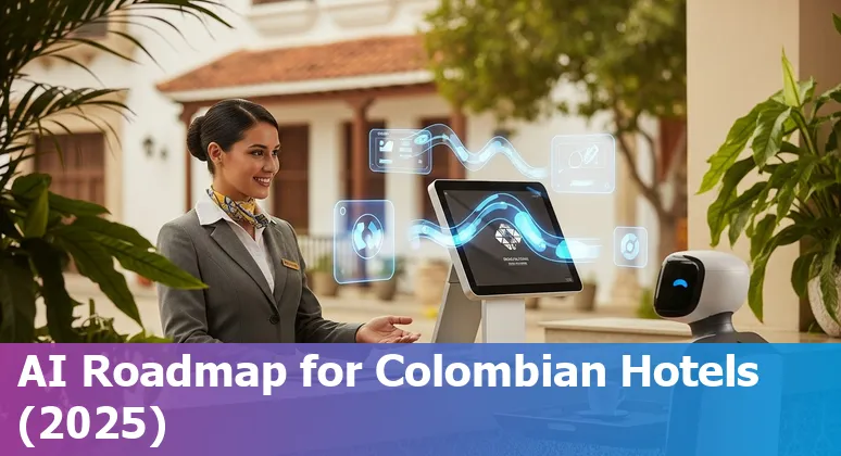Hotel lobby with AI kiosk and smart-room controls in Colombia, 2025