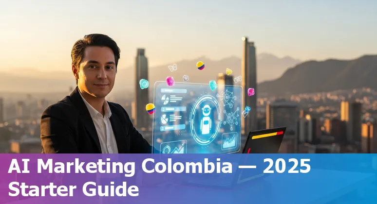 AI marketing illustration for Colombia 2025 showing personalization, data, and local startup ecosystem in Colombia
