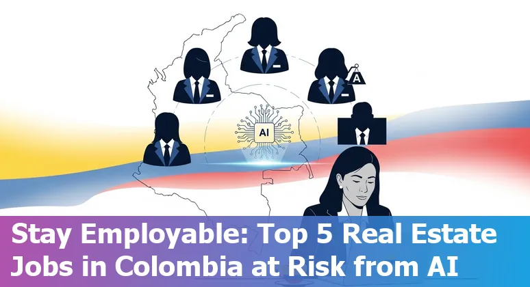 Colombian real estate agent using AI tools on laptop with Bogotá skyline in background.