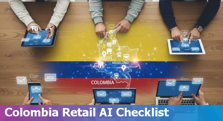 Retail AI overview for Colombia in 2025 showing omnichannel, supply chain and regulatory icons relevant to Colombia