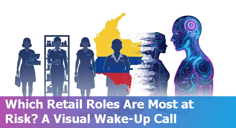 Colombian retail worker assisting customers near self-checkout kiosks inside a store