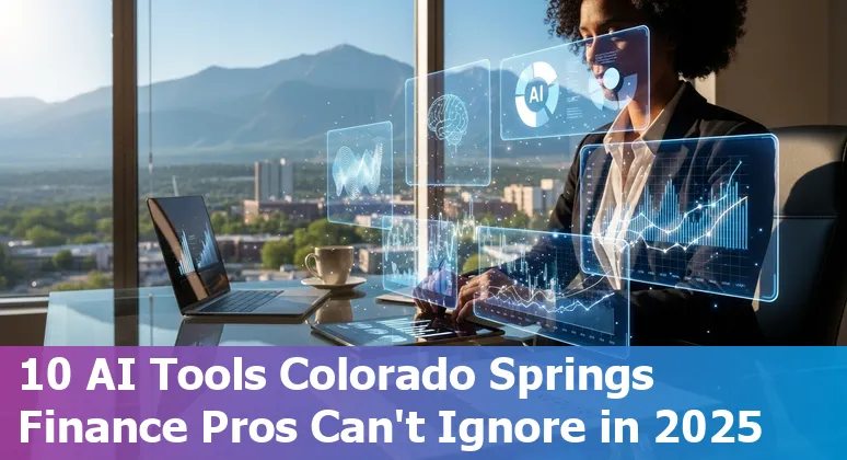 Finance professional in Colorado Springs using AI tools on a laptop with Pikes Peak in the background.