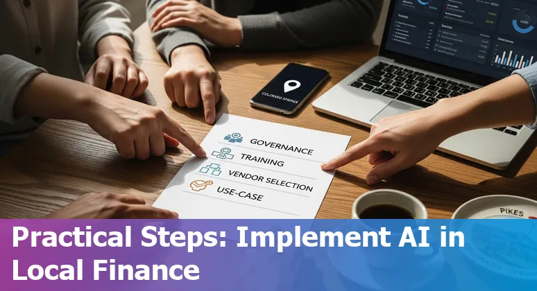 Business team reviewing AI and finance roadmap for Colorado Springs, CO, USA in 2025