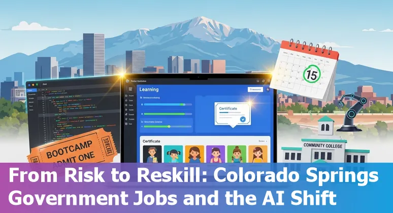 City of Colorado Springs government building with overlay icons for AI, training, and job roles.