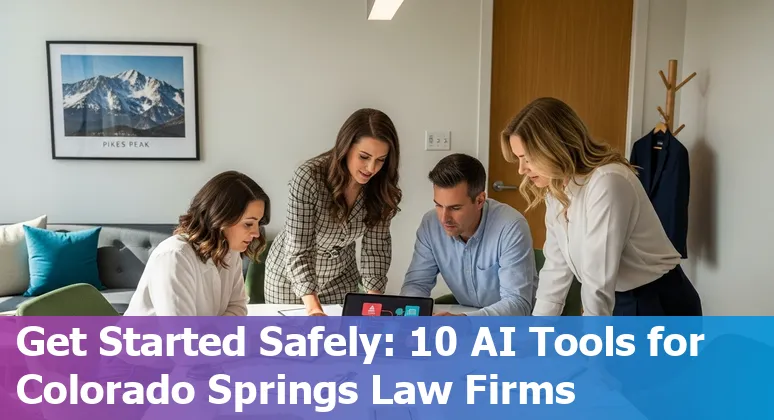 Lawyer using AI tools on a laptop with Colorado Springs skyline in background.
