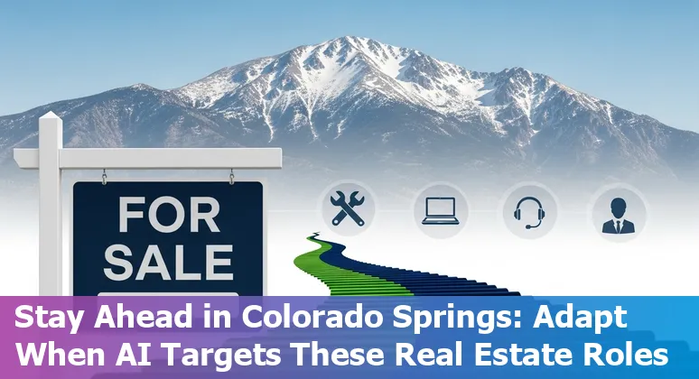 Colorado Springs skyline with homes, AI circuit overlay, and icons for real estate jobs at risk