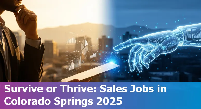 Salesperson using AI tools on a laptop in Colorado Springs, Colorado, with Pikes Peak visible in the background.