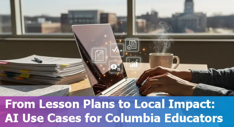 Educators in Columbia, Missouri using AI tools at University of Missouri workshop to improve teaching and services.
