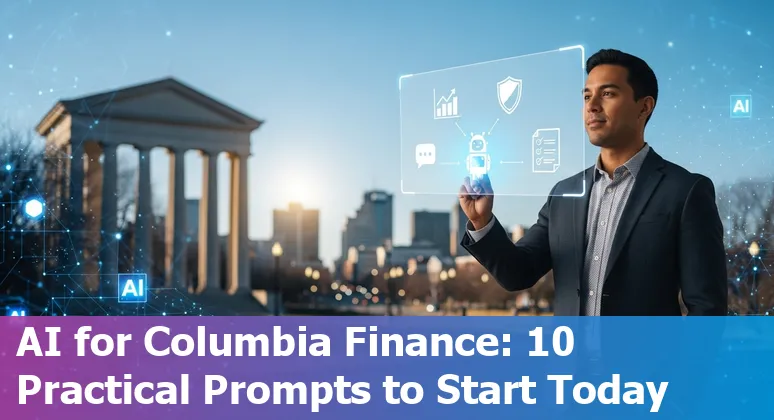 Financial services team in Columbia, Missouri using AI chatbot and analytics on laptop screens.