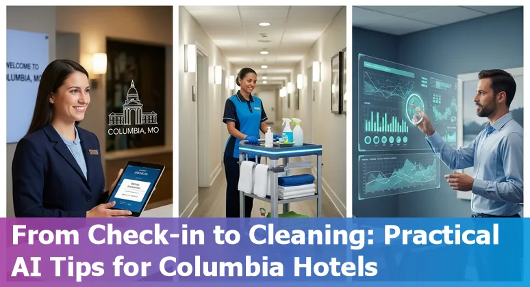Hotel concierge AI demo in Columbia, Missouri hotel lobby showing generative and predictive AI tools in 2025
