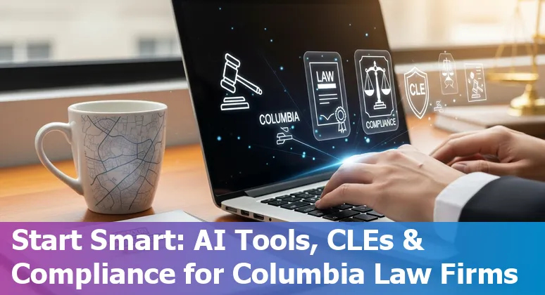 Columbia, Missouri lawyer using AI tools on a laptop with Missouri state map and legal books in 2025