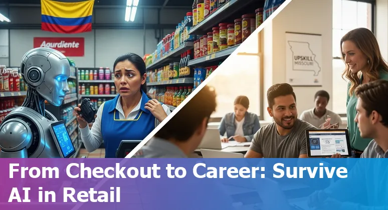 Retail worker using tablet as AI-driven inventory robot scans store shelves — adapting to AI in retail