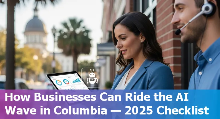 Customer service agent using AI tools in Columbia, South Carolina contact center, 2025.