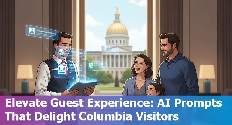Hotel concierge tablet showing Columbia, SC attractions and AI-generated itinerary with Riverwalk and Congaree highlights