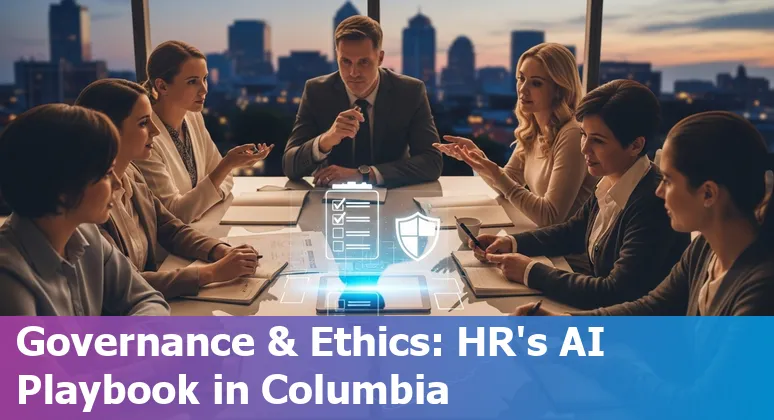 HR professional using AI tools with Columbia, South Carolina skyline and University of South Carolina landmarks in background