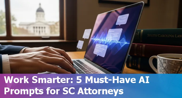 Attorney in Columbia, SC using AI prompts on a laptop to draft legal memos and contracts in 2025