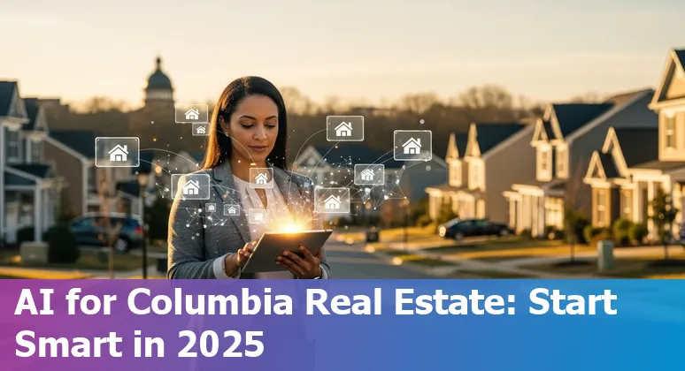 AI tools and Columbia, South Carolina skyline overlay showing real estate data and training programs in 2025