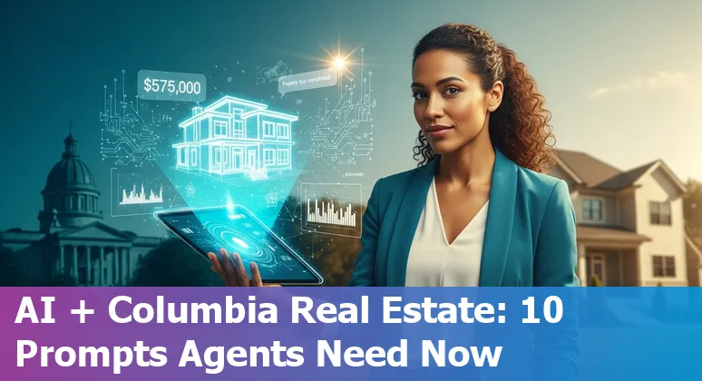 Real estate agent using AI tools on a laptop with Columbia, South Carolina neighborhood map on screen