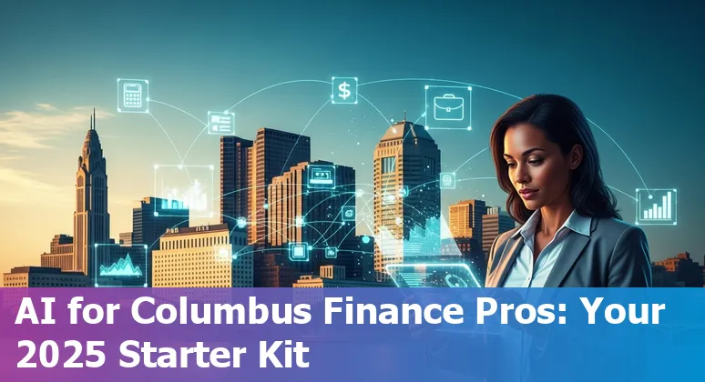 Finance professional using AI tools in Columbus, Ohio skyline background, 2025