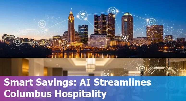 Hospitality staff using AI tools in Columbus, Ohio hotel lobby to cut costs and improve efficiency in Ohio, US