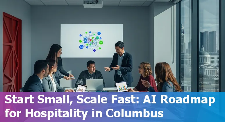 Columbus, Ohio hospitality team using AI tools at a hotel front desk near OSU in 2025