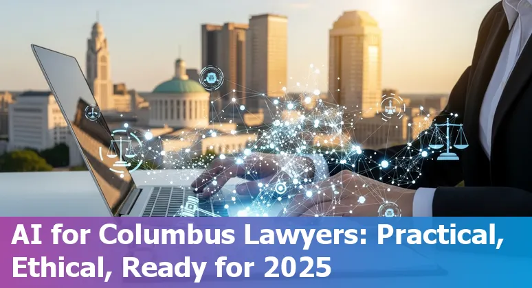 Columbus, Ohio legal professionals using AI tools in 2025: laptop, court building, and Ohio Supreme Court resources