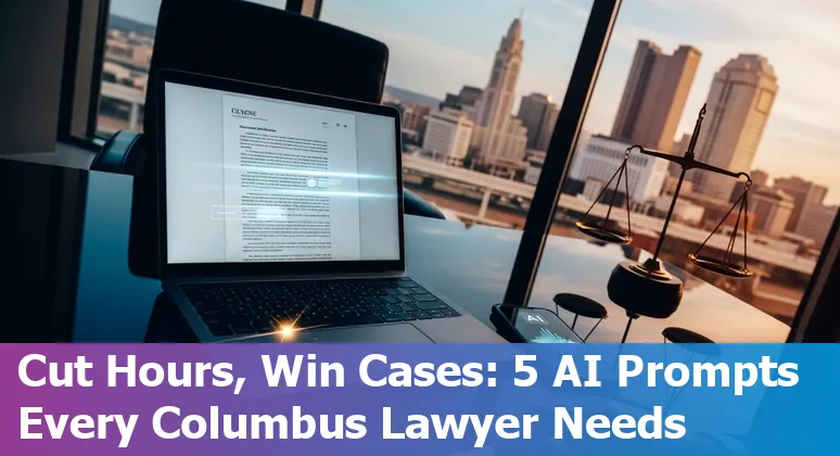 Columbus skyline with legal scales and AI network overlay