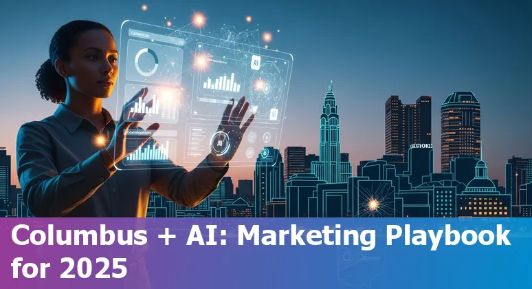 Columbus, Ohio marketing team using AI tools in 2025 workshop with Ohio State Fisher program materials
