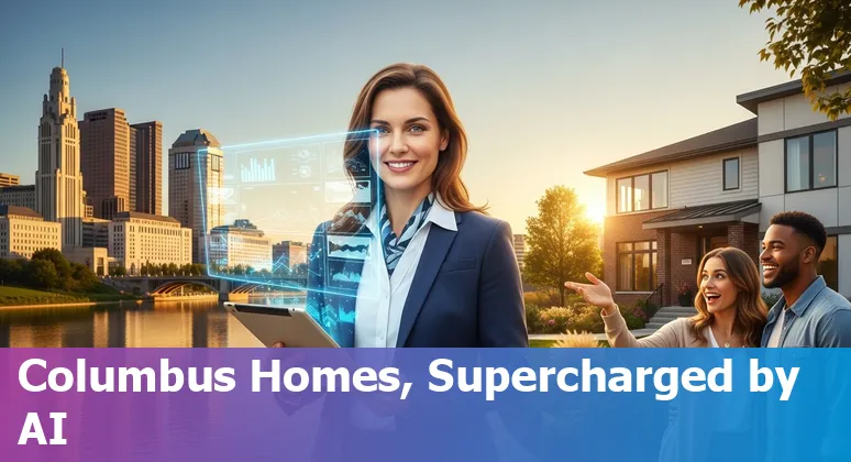 Columbus Ohio real estate agent using AI tools on laptop to create listing descriptions and virtual tours.