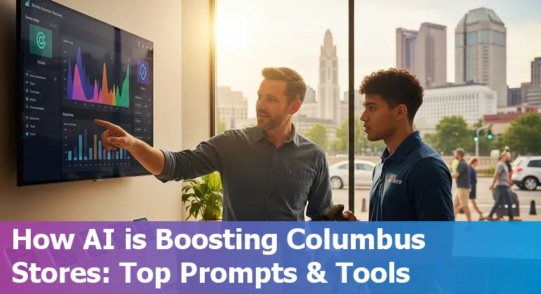 Retail worker using AI dashboard showing recommendations and Columbus store map