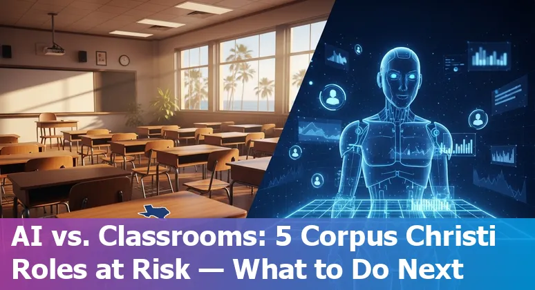 Teacher reviewing AI-generated student feedback on a laptop in a Corpus Christi classroom