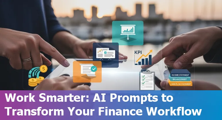 Finance professional in Corpus Christi using AI prompts on a laptop showing cash flow and KPI dashboards
