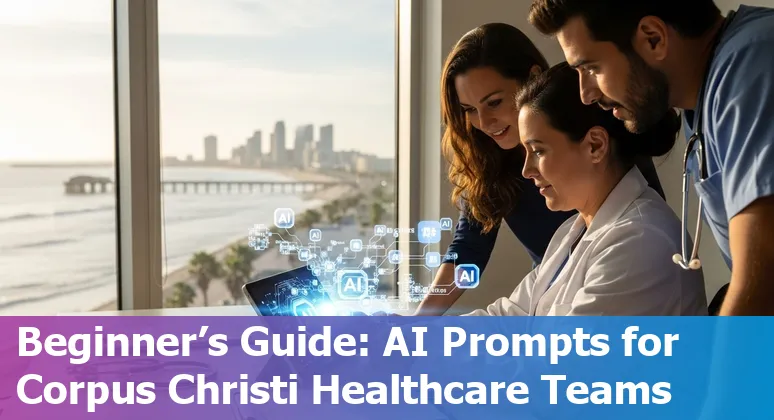 Healthcare worker using AI tools on a tablet while a Moxi robot delivers supplies in a Corpus Christi clinic